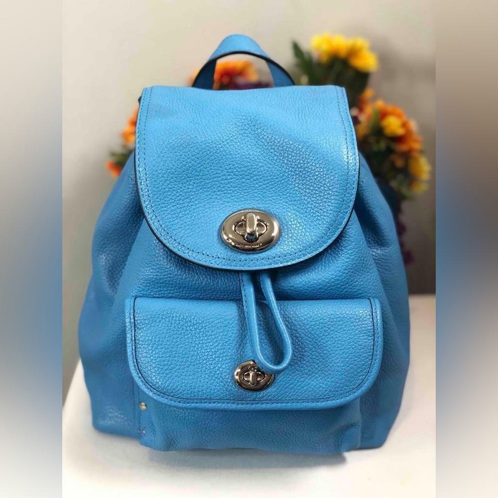 COACH Azure Blue Leather Mini Turnlock Rucksack Backpack #37581